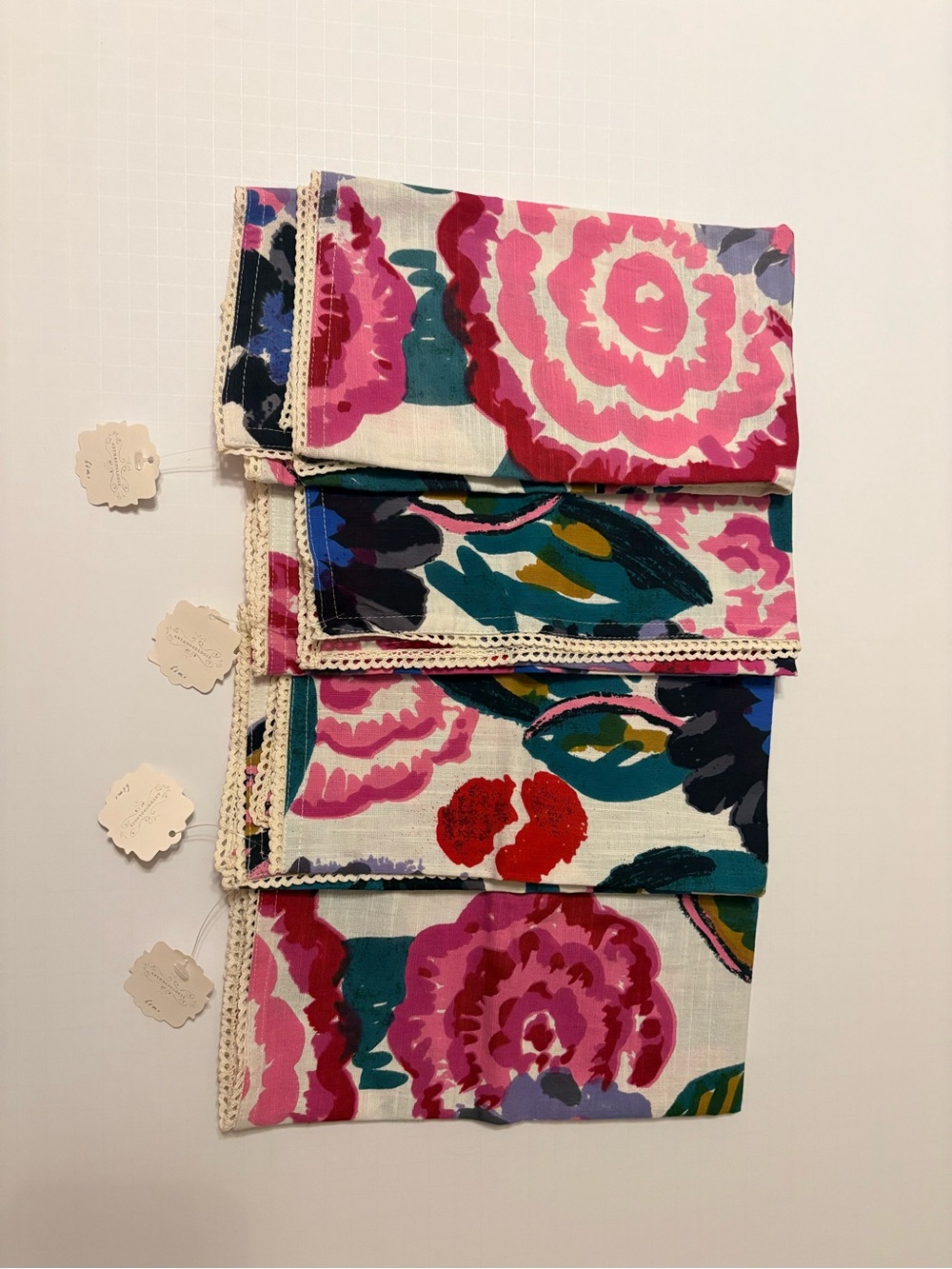 BNWT S/4 Anthropologie Floral Napkins in Pink, Teal, Red, Navy, Purple